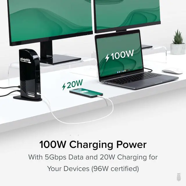 Alt view image 5 of 7 - Plugable Docking Station Bundle 13-in-1 USB-C Triple Display Dock + High-Performance USB-C Cable, 100W Host Charging, 3 HDMI, 4 USB, Ethernet, SD - for Mac, Windows, Chrome
