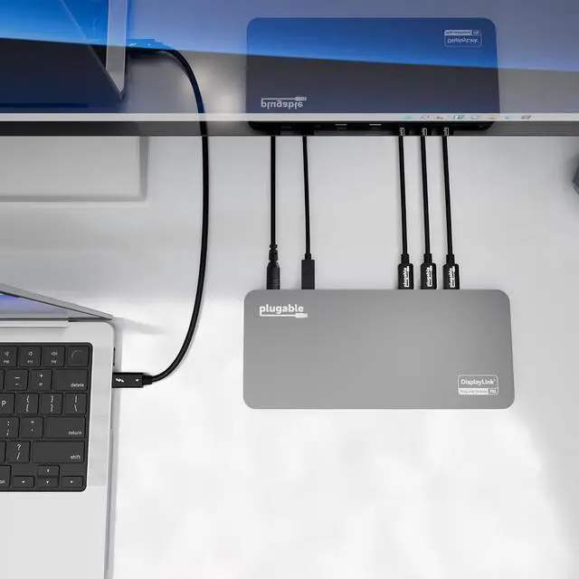 Alt view image 3 of 7 - Plugable 5 Monitor USB-C Docking Station with 140W Power + 3X USB-C to HDMI 4K@60Hz Cables (6ft) - Complete Multimonitor Dock Bundle for Mac and Windows