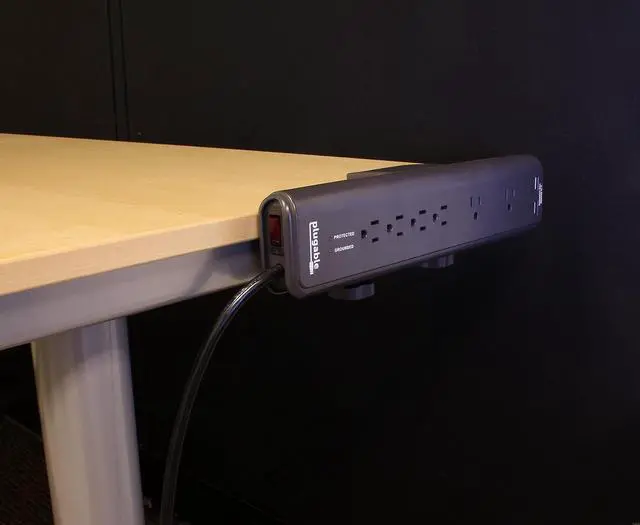 Alt view image 3 of 4 - Plugable 6 AC Outlet Surge Protector with Clamp Mount for Workbench or Desk. Built-in 10.5W 2-Port USB Power for Android, Apple iOS, and Windows Mobile Devices