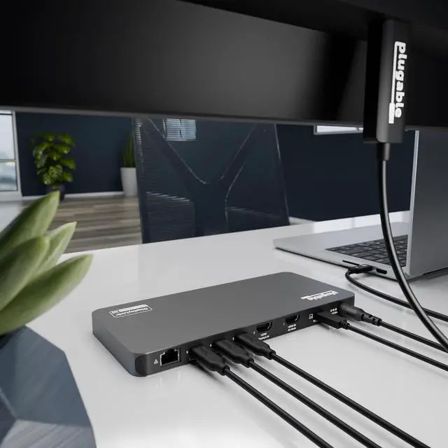 Alt view image 2 of 7 - Plugable 5 Monitor USB-C Docking Station with 140W Power + 3X USB-C to DisplayPort 4K@60Hz Cables (6ft) Complete Multimonitor Dock Bundle for Mac and Windows