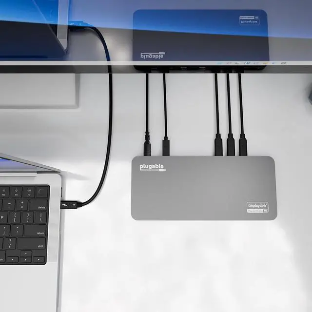 Alt view image 3 of 7 - Plugable 5 Monitor USB-C Docking Station with 140W Power + 3X USB-C to DisplayPort 4K@60Hz Cables (6ft) Complete Multimonitor Dock Bundle for Mac and Windows