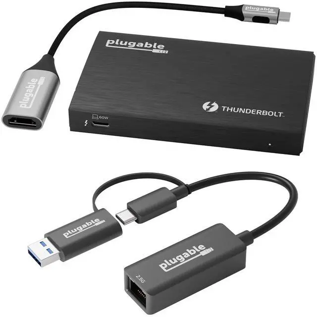 Main image of 2.5G Ethernet & Thunderbolt 4 Hub Bundle: Plugable USB-C to 2.5Gbps LAN Adapter + Thunderbolt 4 Hub with 60W Charging | 3X TB4 Ports, USB4, 40Gbps, 4K/8K Display, macOS/Windows