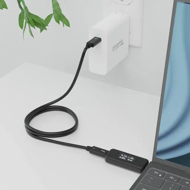 Main image of Plugable 140W USB C Charger with 240W Thunderbolt 4 Cable and USB C Power Meter Bundle, Maximize Charging