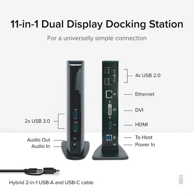 Alt view image 2 of 7 - Plugable USB 3.0 Universal Laptop Docking Station Dual Monitor Bundle with USB 2.0 to DVI/VGA/HDMI Video Graphics Adapter for Windows and Mac