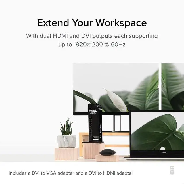 Alt view image 3 of 7 - Plugable USB 3.0 Universal Laptop Docking Station Dual Monitor Bundle with USB 2.0 to DVI/VGA/HDMI Video Graphics Adapter for Windows and Mac