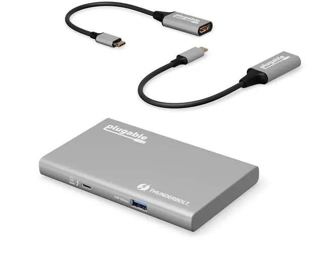 Main image of Plugable USB4 Hub Bundle with 2X USB-C to 4K HDMI Adapters, 5-in-1 Hub Offers 60W Charging, Single 8K or Dual 4K Display, Compatible with Thunderbolt 4/3 Macs and Thunderbolt 4 Windows