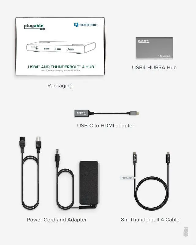 Alt view image 6 of 7 - Plugable USB4 Hub Bundle with 2X USB-C to 4K HDMI Adapters, 5-in-1 Hub Offers 60W Charging, Single 8K or Dual 4K Display, Compatible with Thunderbolt 4/3 Macs and Thunderbolt 4 Windows
