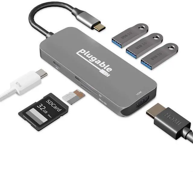 Alt view image 6 of 7 - Plugable USB4 Hub Bundle Includes USB-C to 4K HDMI Adapter and 7-in-1 Multiport Adapter, Single 8K or Dual 4K Display, 60W Charging, Compatible with Thunderbolt 4/3 Macs and Thunderbolt 4 Windows