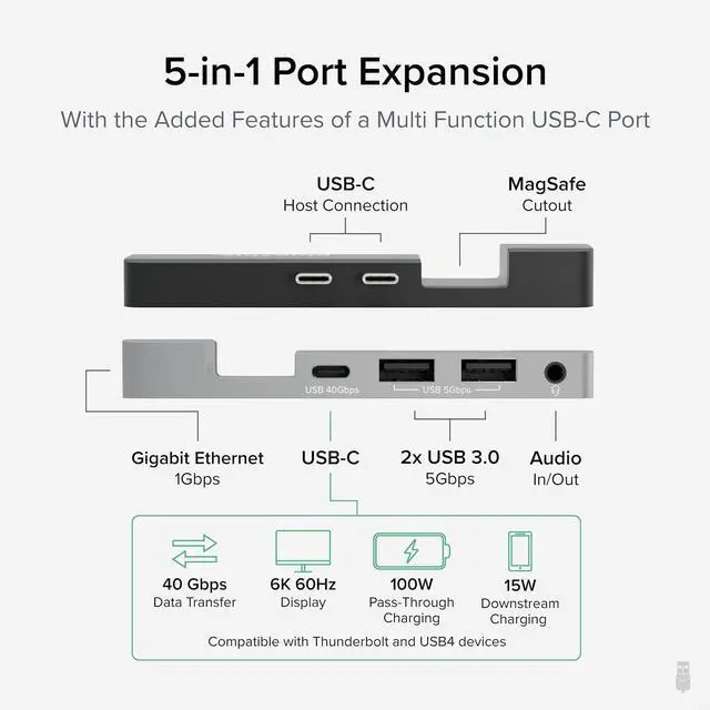 Alt view image 3 of 7 - Plugable 5-in-1 USB C Hub Multiport Adapter with USB C to HDMI Cable Bundle
