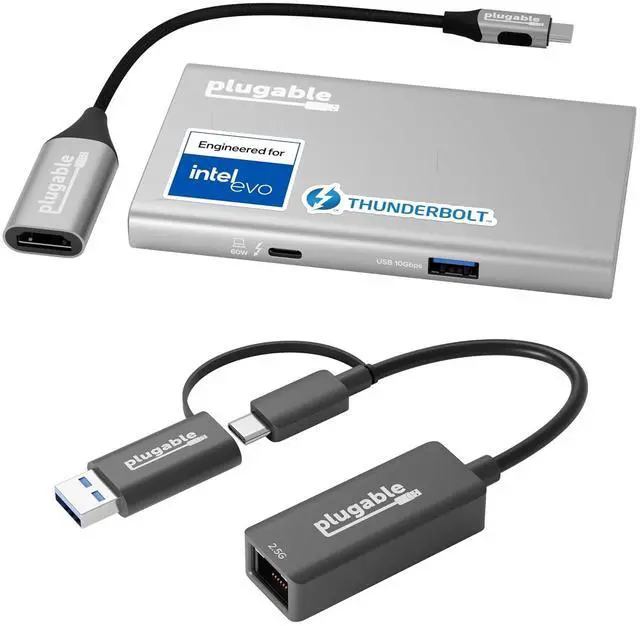 Main image of 2.5G Ethernet & USB4 Hub Bundle: Plugable USB-C to 2.5Gbps LAN Adapter + 5-in-1 Thunderbolt 4/USB4 Hub with HDMI Adapter | USB-C/USB-A, Dual 4K/8K Display, 40Gbps, macOS/Windows
