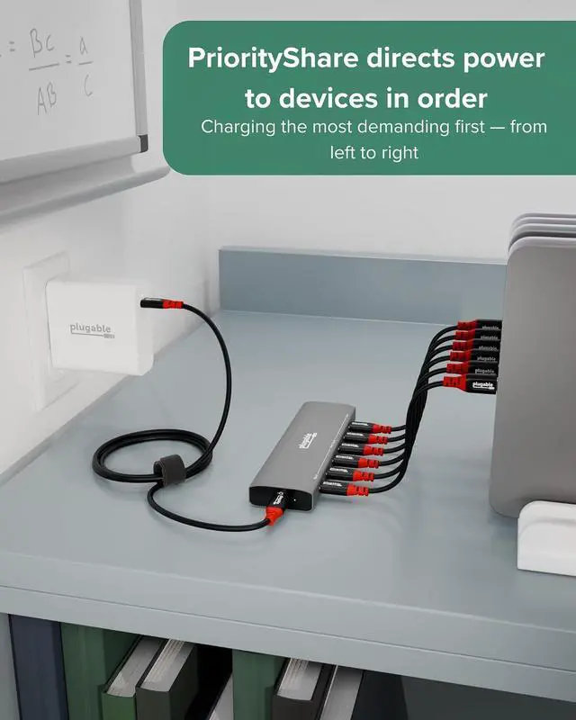 Alt view image 2 of 7 - Plugable Ultimate USB-C Charging Bundle | 6-Port Charging Station with PriorityShare, 140W GaN Charger, 240W USB-C Cable & 5-Pack 6in Charging Cables