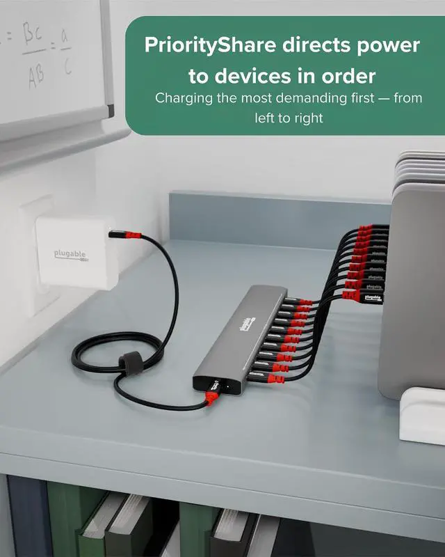 Alt view image 2 of 7 - Plugable Ultimate USB-C Charging Bundle | 10-Port Charging Station with PriorityShare, 140W GaN Charger, 240W USB-C Cable & 2X 5-Pack 6in Charging Cables