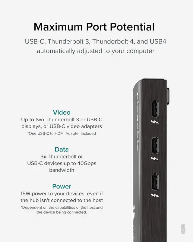 Alt view image 4 of 7 - Plugable Thunderbolt 4 Hub Bundle Includes USB-C to 4K HDMI Adapter and 7-in-1 Multiport Adapter with Ethernet, 60W Charging, Compatible with Mac, Windows Laptops, Thunderbolt 3 or 4, USB4 Devices
