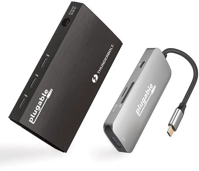 Main image of Plugable Thunderbolt 4 Hub Bundle Includes USB-C to 4K HDMI Adapter and 7-in-1 Multiport Adapter, 60W Laptop Charging, Compatible with Mac, Windows Laptops, Thunderbolt 3 or 4, and USB4 Devices