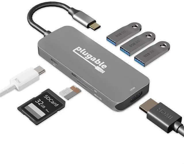 Alt view image 6 of 7 - Plugable Thunderbolt 4 Hub Bundle Includes USB-C to 4K HDMI Adapter and 7-in-1 Multiport Adapter, 60W Laptop Charging, Compatible with Mac, Windows Laptops, Thunderbolt 3 or 4, and USB4 Devices