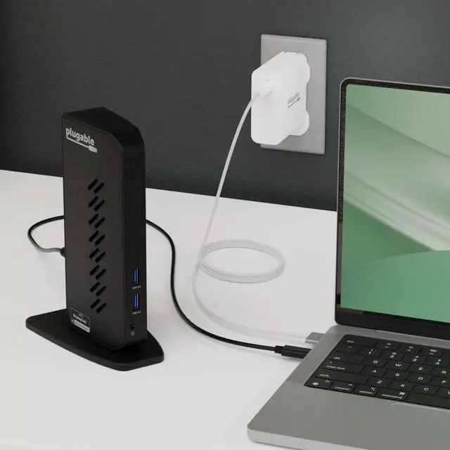 Alt view image 2 of 7 - Plugable USB 3.0 and USB-C Dual 4K Display Docking Station with 140W Replacement Charger Bundle