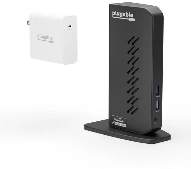Main image of Plugable USB 3.0 and USB-C Dual 4K Display Docking Station with 140W Replacement Charger Bundle