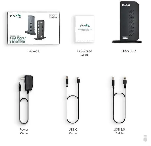 Alt view image 4 of 7 - Plugable USB 3.0 and USB-C Dual 4K Display Docking Station with 140W Replacement Charger Bundle