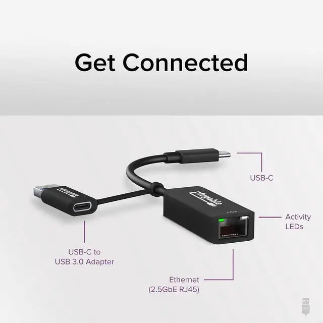 Alt view image 3 of 7 - 2.5G Ethernet & USB4 Hub Bundle: Plugable USB-C to 2.5Gbps LAN Adapter + 5-in-1 Thunderbolt 4/USB4 Hub with HDMI Adapter | USB-C/USB-A, Dual 4K/8K Display, 40Gbps, macOS/Windows