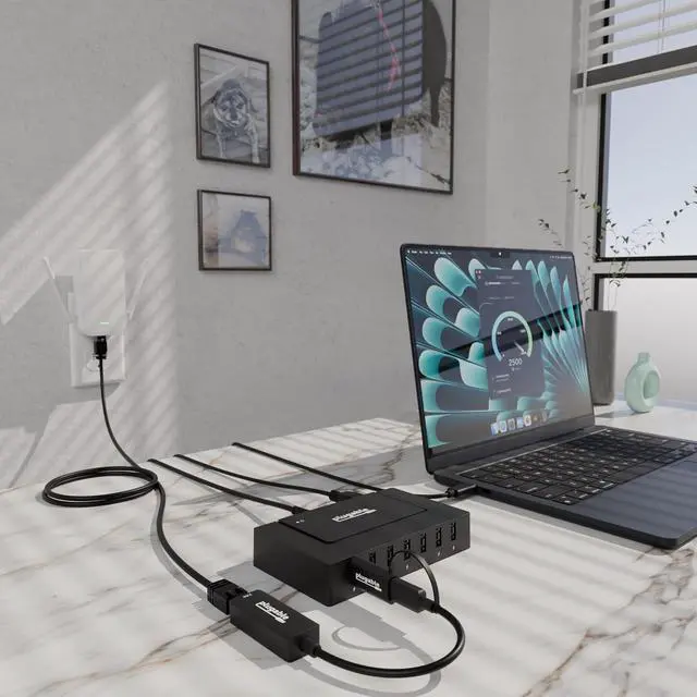 Alt view image 2 of 7 - 2.5G Ethernet & USB Expansion Bundle: Plugable USB-C to 2.5Gbps Ethernet Adapter + 7-Port USB Hub with 60W Power Adapter | USB-C/USB-A, Fast LAN, High-Speed Data, macOS/Windows/Linux