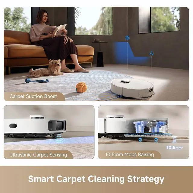 Alt view image 6 of 7 - DREAME L40s Ultra CE Robot Vacuum and Mop Combo with Self-Emptying Dock, 13,000Pa Suction, Mop Self-Cleaning and Auto-Raising, Ultrasonic Carpet Sensing, Ideal for Pet Hair, Carpet and Hard Floors