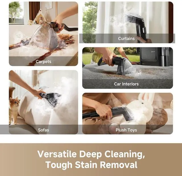 Alt view image 2 of 7 - DREAME N20 Steam Carpet Cleaner Machine with Steam & Hot Water Wash, Portable Upholstery Cleaner with Self Cleaning, 17Kpa Suction, Perfect for Pet, Car, Auto, Carpet, Rug, Auto-Mix Solution