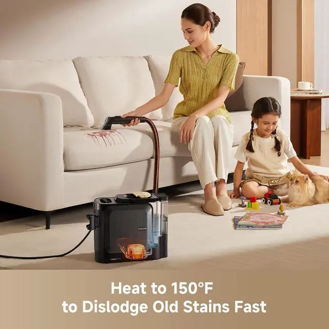 Alt view image 4 of 7 - DREAME N20 Steam Carpet Cleaner Machine with Steam & Hot Water Wash, Portable Upholstery Cleaner with Self Cleaning, 17Kpa Suction, Perfect for Pet, Car, Auto, Carpet, Rug, Auto-Mix Solution