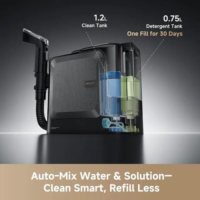 Alt view image 7 of 7 - DREAME N20 Steam Carpet Cleaner Machine with Steam & Hot Water Wash, Portable Upholstery Cleaner with Self Cleaning, 17Kpa Suction, Perfect for Pet, Car, Auto, Carpet, Rug, Auto-Mix Solution