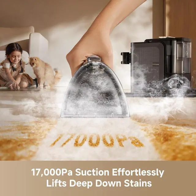 Alt view image 5 of 7 - DREAME N20 Steam Carpet Cleaner Machine with Steam & Hot Water Wash, Portable Upholstery Cleaner with Self Cleaning, 17Kpa Suction, Perfect for Pet, Car, Auto, Carpet, Rug, Auto-Mix Solution