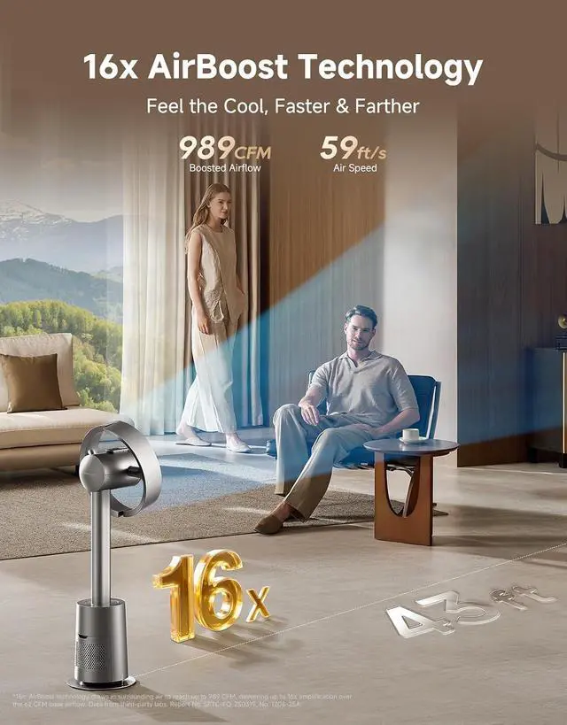 Alt view image 3 of 7 - DREAME Bladeless Tower Fan for Bedroom, Smart Standing Fan with 270° Spatial Airflow for Whole-Room Circulation, 59ft/s High Velocity, 10 Speeds 3 Modes, Temperature-Adaptive Airflow, MF10-Silver
