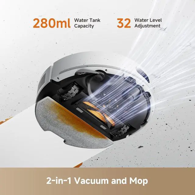 Alt view image 6 of 7 - DREAME D20 Air Plus Robot Vac and Mop Combo with 20,000Pa Suction, Anti-Tangling Tech, Auto-Emptying Dock, Deep Carpet Cleaning and Smart Navigation White