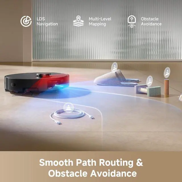Alt view image 7 of 7 - DREAME D20 Pro Plus Robot Vacuum, 13,000Pa Suction, DuoBrush for Pet Hair, Corner Cleaning, Self Emptying, LDS Navigation Laser Avoidance, Vacuum Mop, Hard Floors&Carpets (Black)