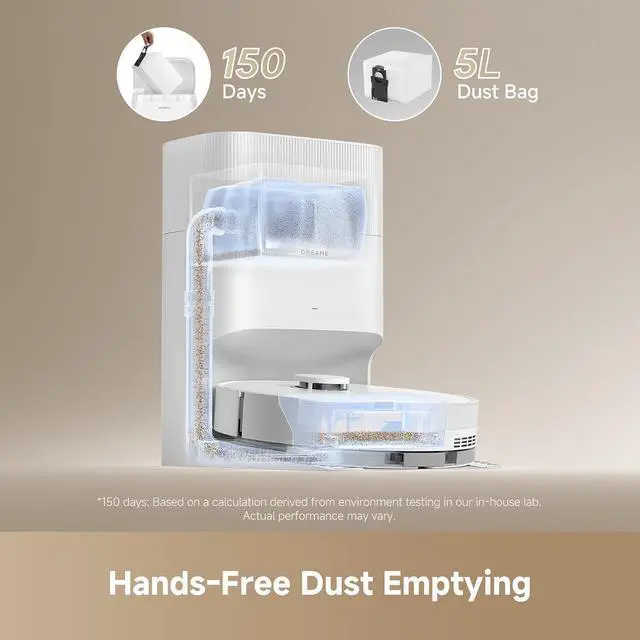 Alt view image 3 of 7 - DREAME D20 Plus Robot Vacuum and Mop, 13,000Pa Suction, Self-Emptying with 5L Dust Bag, DuoBrush for Pet Hair, LDS Mapping, App & Voice Control, 5200mAh Battery, Ideal for Hard Floors & Carpets