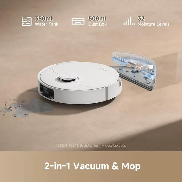 Alt view image 5 of 7 - DREAME D20 Pro Plus Robot Vacuum, 13,000Pa Suction, DuoBrush for Pet Hair, Corner Cleaning, Self Emptying, LDS Navigation Laser Avoidance, Vacuum Mop, Hard Floors&Carpets, 5,200mAh Battery White