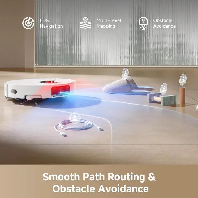 Alt view image 6 of 7 - DREAME D20 Pro Plus Robot Vacuum, 13,000Pa Suction, DuoBrush for Pet Hair, Corner Cleaning, Self Emptying, LDS Navigation Laser Avoidance, Vacuum Mop, Hard Floors&Carpets, 5,200mAh Battery White