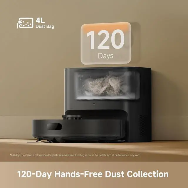 Alt view image 2 of 7 - DREAME D20 Air Plus Robot Vaccum and Mop Combo with 20,000Pa Suction, Anti-Tangling Tech, Auto-Emptying Dock, Deep Carpet Cleaning and Smart Navigation Black