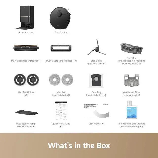 Alt view image 7 of 7 - DREAME L60 Ultra FE Robot Vacuum and Mop, Auto-Empty and 100 Self-Cleaning Mop, 30,000Pa Suction, Obstacle Avoidance and 360° Navigation, Corner to Edge Deep Cleaning, TriCut Brush, Black