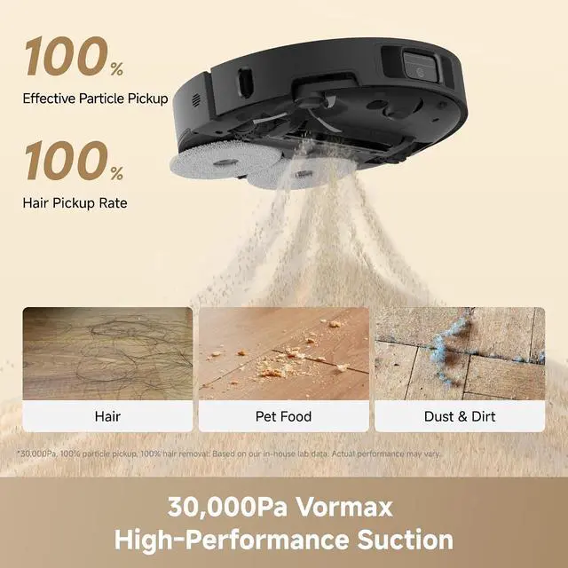 Alt view image 3 of 7 - DREAME L60 Ultra FE Robot Vacuum and Mop, Auto-Empty and 100 Self-Cleaning Mop, 30,000Pa Suction, Obstacle Avoidance and 360° Navigation, Corner to Edge Deep Cleaning, TriCut Brush, Black