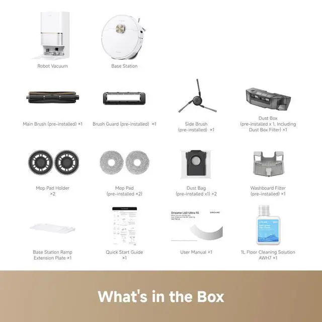 Alt view image 7 of 7 - DREAME L60 Ultra FE Robot Vacuum and Mop, Auto-Empty and 100 Self-Cleaning Mop, 30,000Pa Suction, Obstacle Avoidance and 360° Navigation, Corner to Edge Deep Cleaning, TriCut Brush, White