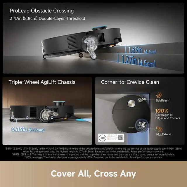 Alt view image 4 of 7 - DREAME X60 Max Ultra Complete Robot Vacuum and Mop, Upgraded from X50 Series, 3.13in (7.95cm) Ultra-Thin Design, 35,000Pa Suction, Self Emptying&Refilling, Mop Self-Cleaning, 280+ Obstacle Avoidance