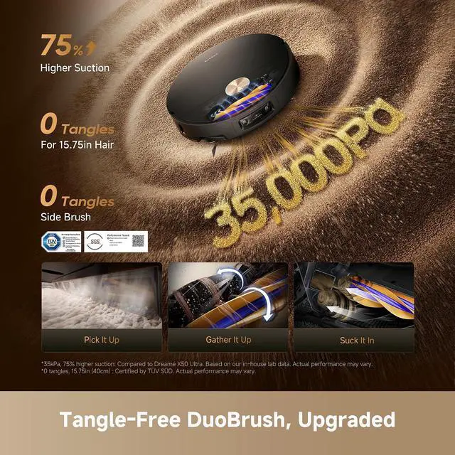 Alt view image 6 of 7 - DREAME X60 Max Ultra Complete Robot Vacuum and Mop, Upgraded from X50 Series, 3.13in (7.95cm) Ultra-Thin Design, 35,000Pa Suction, Self Emptying&Refilling, Mop Self-Cleaning, 280+ Obstacle Avoidance