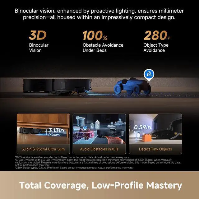Alt view image 2 of 7 - DREAME X60 Ultra Robot Vacuum and Mop, 3.13in Ultra-Thin Design, 3.47in Obstacle Clearing, 35,000Pa Suction, Self Emptying&Refilling, Mop Self-Cleaning, 100% Detangling, 280+Obstacle Avoidance, Black