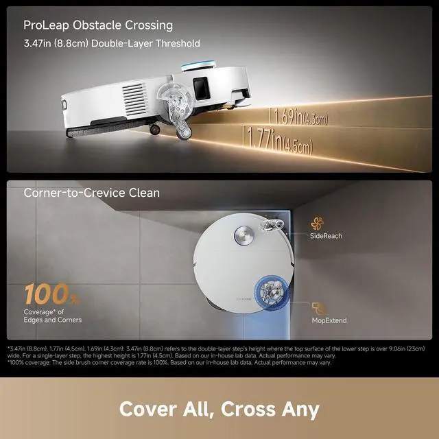 Alt view image 4 of 7 - DREAME X60 Ultra Robot Vacuum and Mop, 3.13in Ultra-Thin Design, 3.47in Obstacle Clearing, 35,000Pa Suction, Self Emptying&Refilling, Mop Self-Cleaning, 100% Detangling, 280+Obstacle Avoidance, White