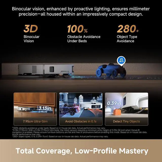 Alt view image 2 of 7 - DREAME X60 Ultra Robot Vacuum and Mop, 3.13in Ultra-Thin Design, 3.47in Obstacle Clearing, 35,000Pa Suction, Self Emptying&Refilling, Mop Self-Cleaning, 100% Detangling, 280+Obstacle Avoidance, White