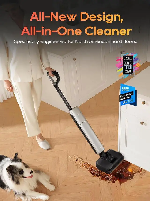 Alt view image 2 of 7 - DREAME Aero Pro Wet Dry Vacuum Mop, Ultra-Slim with Hot Self-Cleaning/Self-Drying, 0 Hair Tangle Great for Pet Owner, Powerful Wet Dry Vacuum with 60min Runtime, Pick-up & Mop at The Same Time