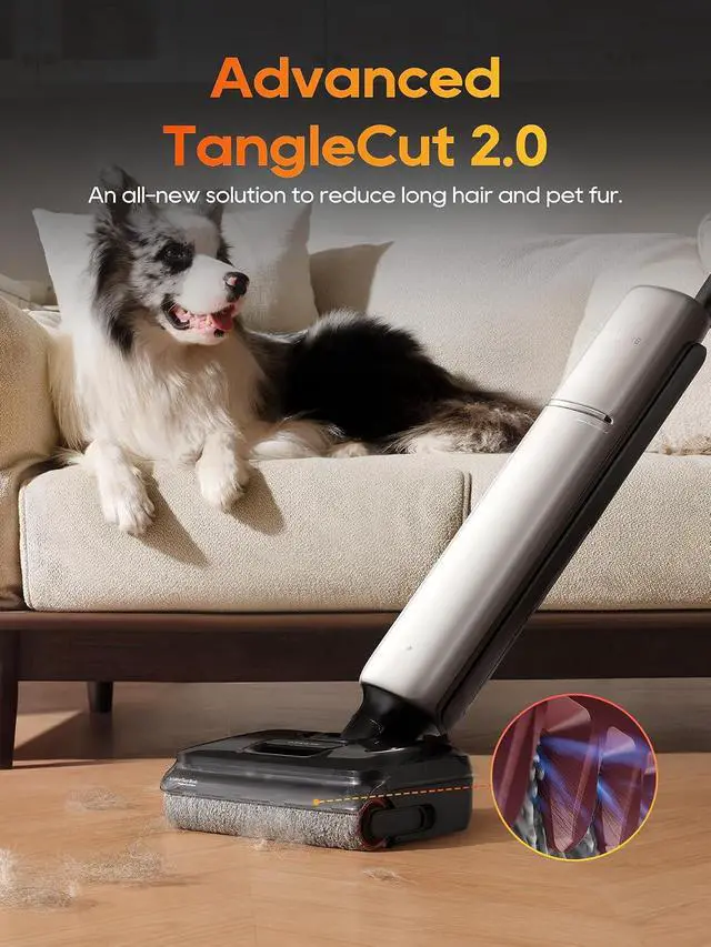 Alt view image 5 of 7 - DREAME Aero Pro Wet Dry Vacuum Mop, Ultra-Slim with Hot Self-Cleaning/Self-Drying, 0 Hair Tangle Great for Pet Owner, Powerful Wet Dry Vacuum with 60min Runtime, Pick-up & Mop at The Same Time