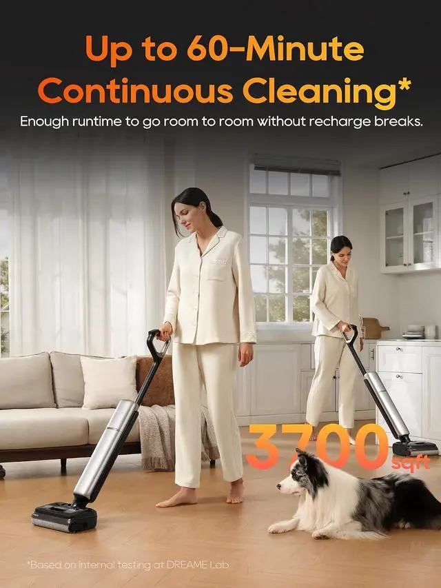 Alt view image 6 of 7 - DREAME Aero Pro Wet Dry Vacuum Mop, Ultra-Slim with Hot Self-Cleaning/Self-Drying, 0 Hair Tangle Great for Pet Owner, Powerful Wet Dry Vacuum with 60min Runtime, Pick-up & Mop at The Same Time