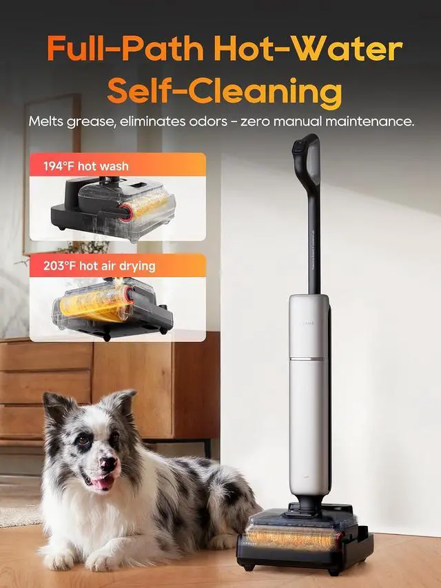 Alt view image 7 of 7 - DREAME Aero Pro Wet Dry Vacuum Mop, Ultra-Slim with Hot Self-Cleaning/Self-Drying, 0 Hair Tangle Great for Pet Owner, Powerful Wet Dry Vacuum with 60min Runtime, Pick-up & Mop at The Same Time