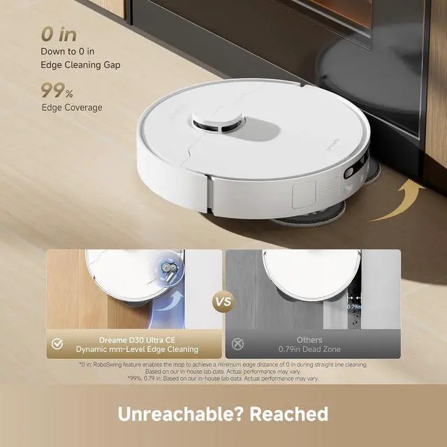 Alt view image 3 of 7 - DREAME D30 Ultra CE Robot Vacuum and Mop with Auto Dust Emptying, 25,000Pa Suction, 0.41in Mop Lifting, Multifunctional Base Station, Mop Self-Washing, Smart Obstacle Avoidance, White
