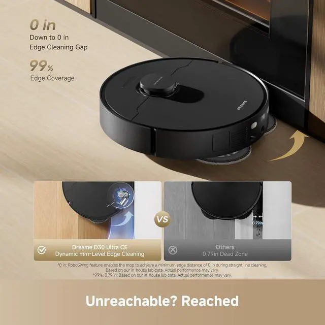 Alt view image 4 of 7 - DREAME D30 Ultra CE Robot Vacuum and Mop with Auto Dust Emptying, 25,000Pa Suction, 0.41in Mop Lifting, Multifunctional Base Station, Mop Self-Washing, Smart Obstacle Avoidance, Black